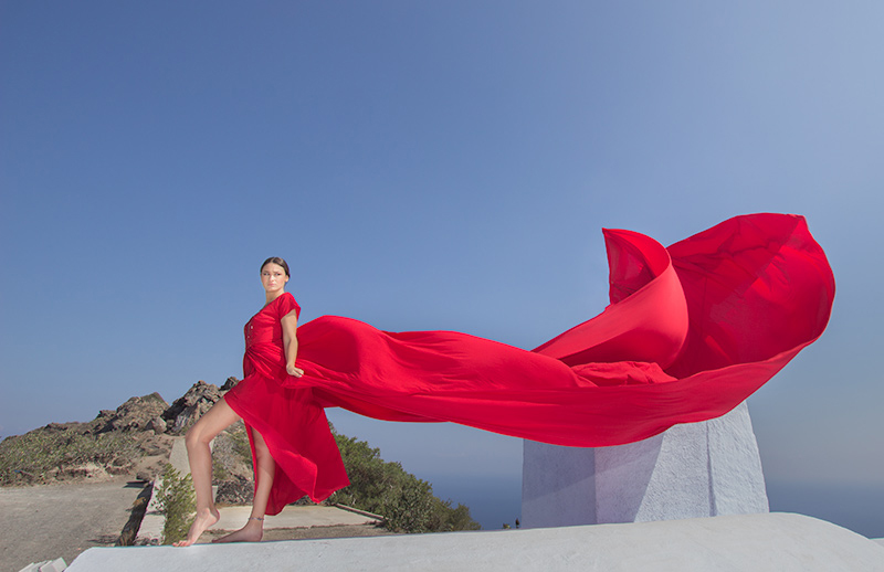Ios Island flying Dress Photoshoot