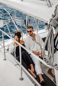 catamaran sailing in santorini